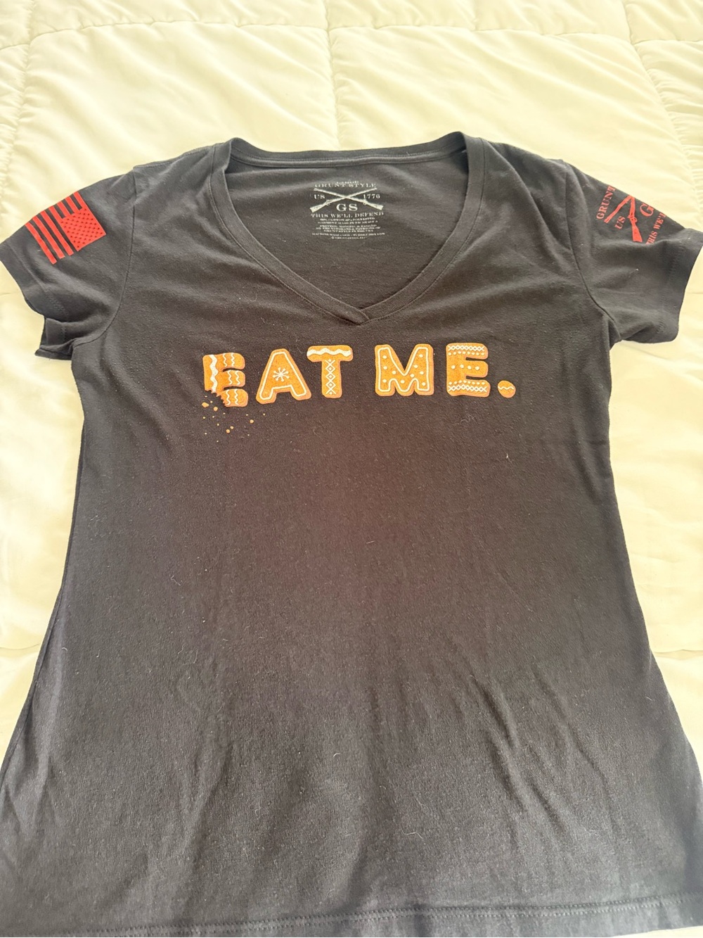 Grunt Style Black V-Neck Tee with 'EAT ME.' Graphic